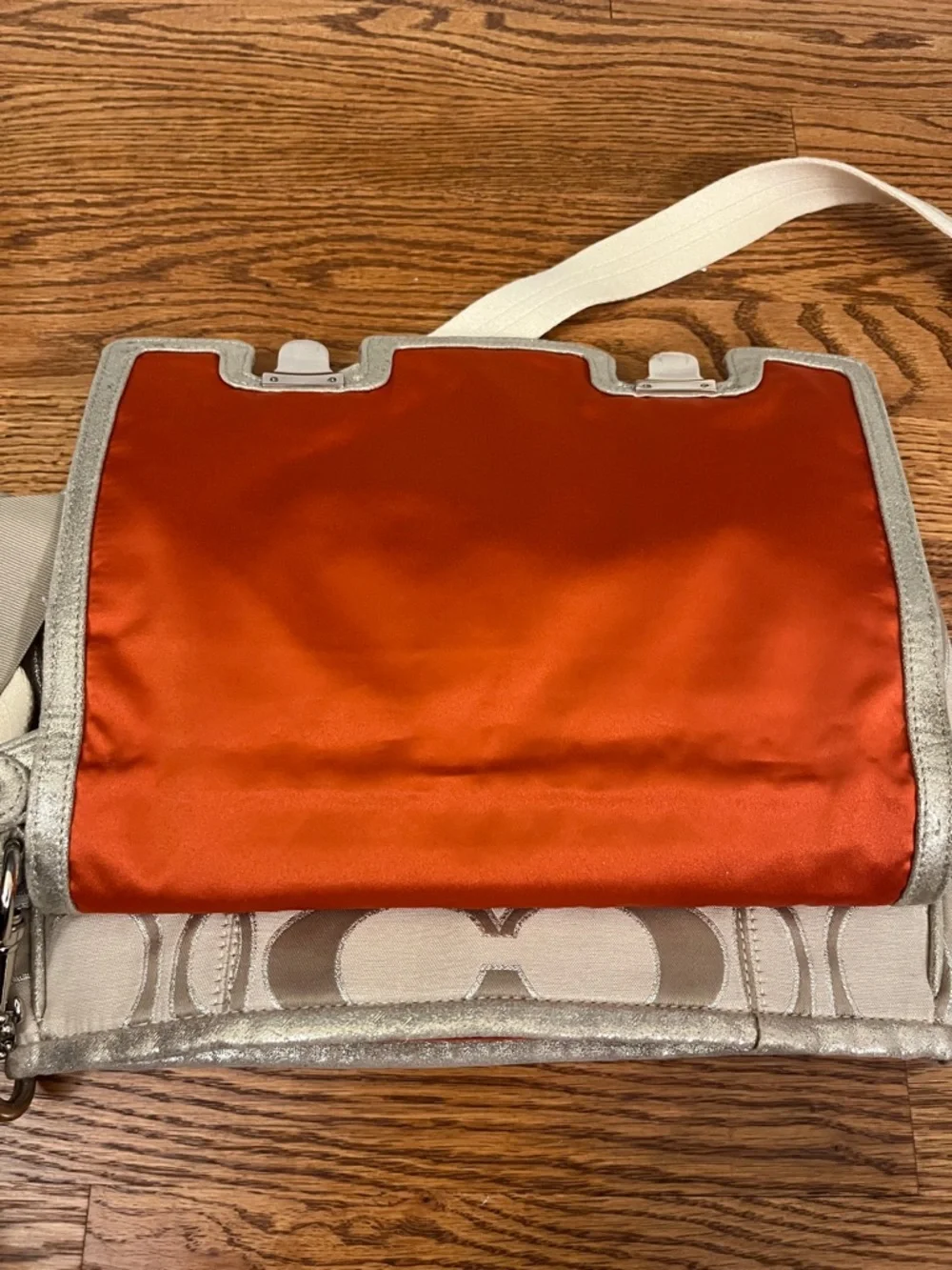 Coach Poppy Signature C Metallic Sateen & Leather Messenger Flap Satchel #18352